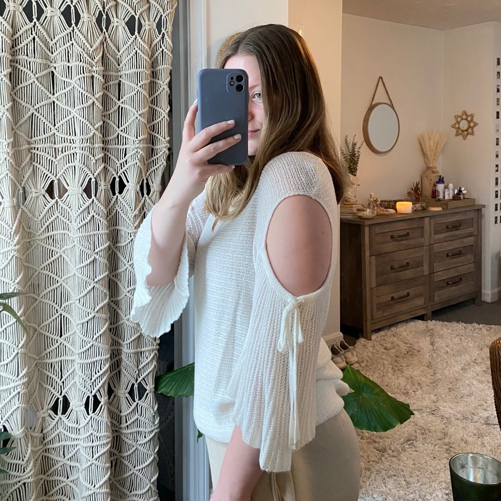 White cut out sweater